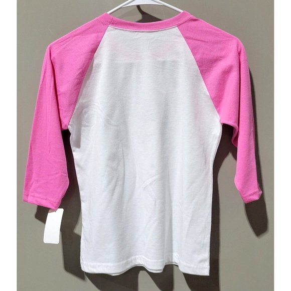 LOVE Multi Design Script XL 14/16 Pink 3/4 Raglan Sleeve Valentine's Day Tee - Picture 3 of 6